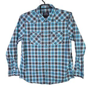 Mens American Eagle Vintage Fit Blue & Black Plaid Western Shirt Button Up XXL
